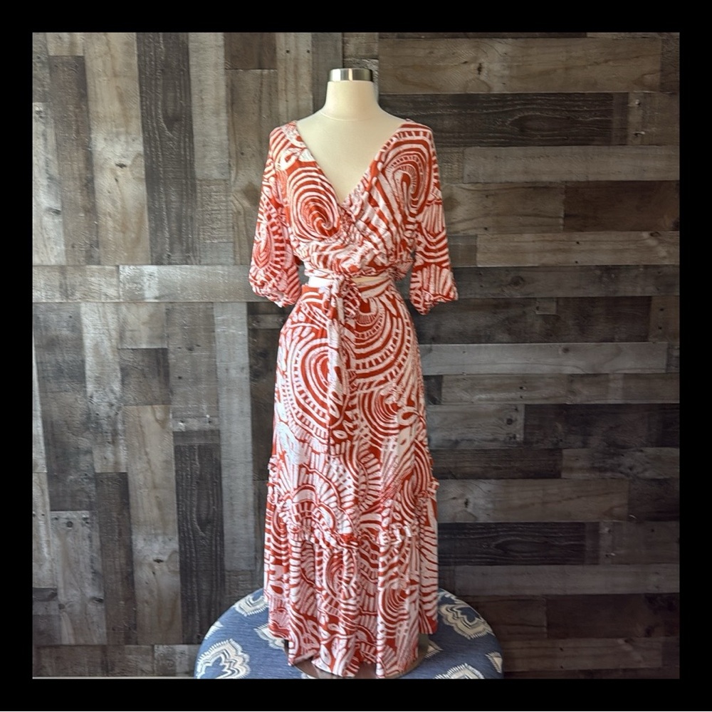 Anthropologie two piece dress small tropical Hawaiian beach festival boho summer